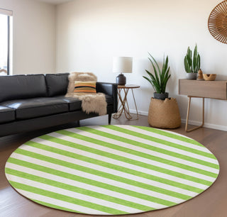 Piper Looms Mayfield Stripes AMF528 Lime Machine Washable Area Rug Round Lifestyle Image Feature