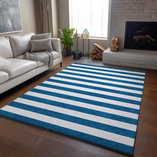 Piper Looms Mayfield Stripes AMF528 Navy Machine Washable Area Rug Lifestyle Image Feature