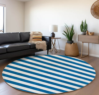 Piper Looms Mayfield Stripes AMF528 Navy Machine Washable Area Rug Round Lifestyle Image Feature