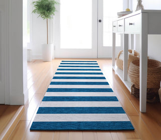 Piper Looms Mayfield Stripes AMF528 Navy Machine Washable Area Rug Runner Lifestyle Image Feature