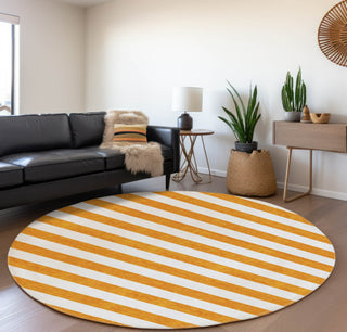 Piper Looms Mayfield Stripes AMF528 Orange Machine Washable Area Rug Round Lifestyle Image Feature