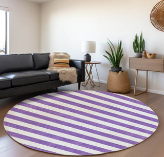 Piper Looms Mayfield Stripes AMF528 Purple Machine Washable Area Rug Round Lifestyle Image Feature