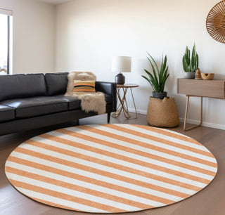 Piper Looms Mayfield Stripes AMF528 Salmon Machine Washable Area Rug Round Lifestyle Image Feature