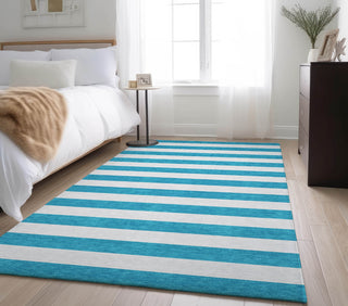 Piper Looms Mayfield Stripes AMF528 Teal Machine Washable Area Rug Lifestyle Image Feature