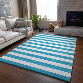 Piper Looms Mayfield Stripes AMF528 Teal Machine Washable Area Rug Lifestyle Image Feature