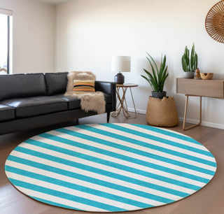 Piper Looms Mayfield Stripes AMF528 Teal Machine Washable Area Rug Round Lifestyle Image Feature