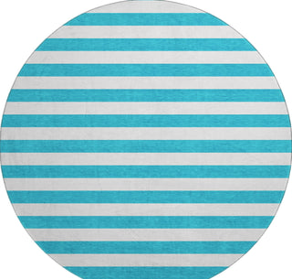 Piper Looms Mayfield Stripes AMF528 Teal Machine Washable Area Rug Round Main Image