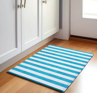 Piper Looms Mayfield Stripes AMF528 Teal Machine Washable Area Rug Scatter Lifestyle Image Feature