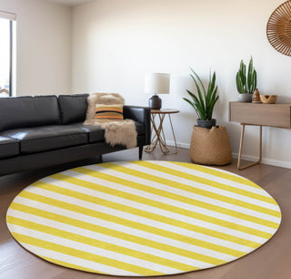 Piper Looms Mayfield Stripes AMF528 Yellow Machine Washable Area Rug Round Lifestyle Image Feature