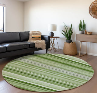 Piper Looms Mayfield Stripes AMF529 Aloe Machine Washable Area Rug Round Lifestyle Image Feature