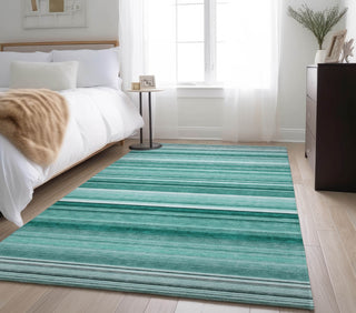 Piper Looms Mayfield Stripes AMF529 Aqua Machine Washable Area Rug Lifestyle Image Feature