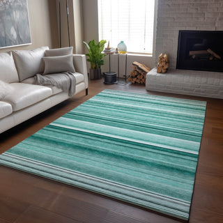 Piper Looms Mayfield Stripes AMF529 Aqua Machine Washable Area Rug Lifestyle Image Feature