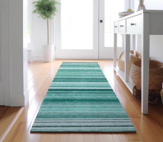Piper Looms Mayfield Stripes AMF529 Aqua Machine Washable Area Rug Runner Lifestyle Image Feature