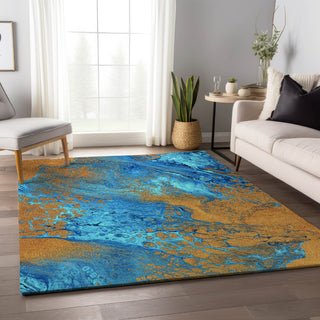Piper Looms Mayfield Abstract AMF53 Cobalt Machine Washable Area Rug Lifestyle Image Feature