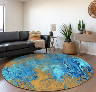 Piper Looms Mayfield Abstract AMF53 Cobalt Machine Washable Area Rug Round Lifestyle Image Feature