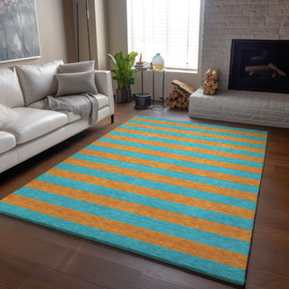 Piper Looms Mayfield Stripes AMF530 Aqua Machine Washable Area Rug Lifestyle Image Feature