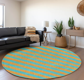 Piper Looms Mayfield Stripes AMF530 Aqua Machine Washable Area Rug Round Lifestyle Image Feature