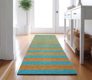 Piper Looms Mayfield Stripes AMF530 Aqua Machine Washable Area Rug Runner Lifestyle Image Feature