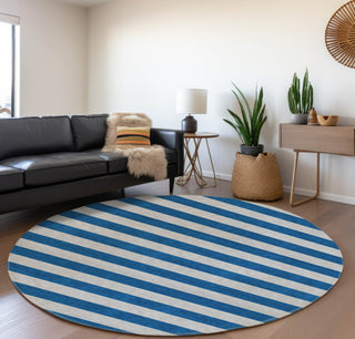 Piper Looms Mayfield Stripes AMF530 Blue Machine Washable Area Rug Round Lifestyle Image Feature