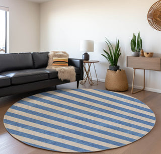 Piper Looms Mayfield Stripes AMF530 Tan Machine Washable Area Rug Round Lifestyle Image Feature