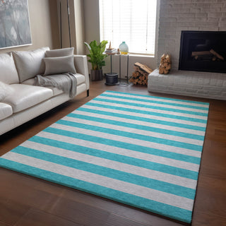 Piper Looms Mayfield Stripes AMF530 Turquoise Machine Washable Area Rug Lifestyle Image Feature