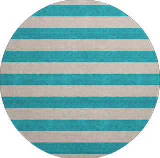 Piper Looms Mayfield Stripes AMF530 Turquoise Machine Washable Area Rug Round Main Image