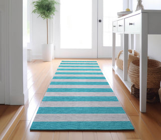 Piper Looms Mayfield Stripes AMF530 Turquoise Machine Washable Area Rug Runner Lifestyle Image Feature