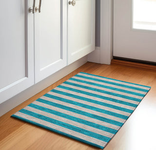 Piper Looms Mayfield Stripes AMF530 Turquoise Machine Washable Area Rug Scatter Lifestyle Image Feature