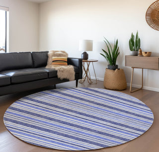Piper Looms Mayfield Stripes AMF531 Blue Machine Washable Area Rug Round Lifestyle Image Feature