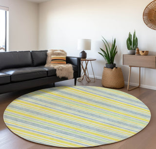 Piper Looms Mayfield Stripes AMF531 Denim Machine Washable Area Rug Round Lifestyle Image Feature