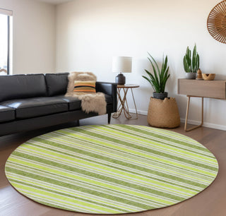 Piper Looms Mayfield Stripes AMF531 Fern Machine Washable Area Rug Round Lifestyle Image Feature