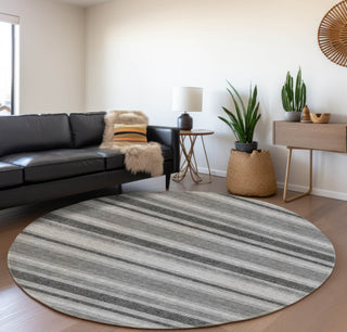 Piper Looms Mayfield Stripes AMF531 Gray Machine Washable Area Rug Round Lifestyle Image Feature