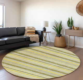 Piper Looms Mayfield Stripes AMF531 Khaki Machine Washable Area Rug Round Lifestyle Image Feature