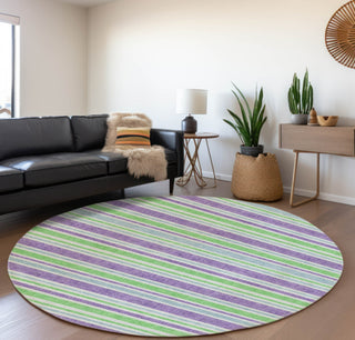 Piper Looms Mayfield Stripes AMF531 Lime Machine Washable Area Rug Round Lifestyle Image Feature