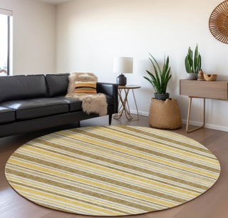 Piper Looms Mayfield Stripes AMF531 Mocha Machine Washable Area Rug Round Lifestyle Image Feature