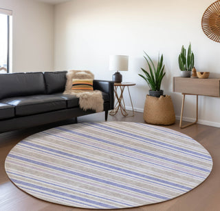 Piper Looms Mayfield Stripes AMF531 Navy Machine Washable Area Rug Round Lifestyle Image Feature