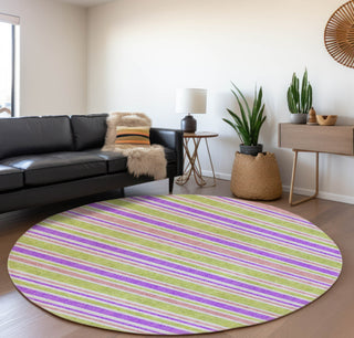 Piper Looms Mayfield Stripes AMF531 Purple Machine Washable Area Rug Round Lifestyle Image Feature
