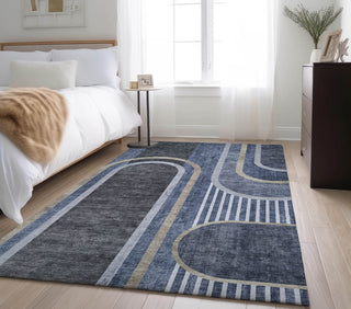 Piper Looms Mayfield Art Deco AMF532 Navy Machine Washable Area Rug Lifestyle Image Feature