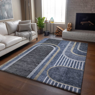 Piper Looms Mayfield Art Deco AMF532 Navy Machine Washable Area Rug Lifestyle Image Feature