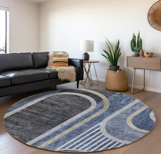 Piper Looms Mayfield Art Deco AMF532 Navy Machine Washable Area Rug Round Lifestyle Image Feature