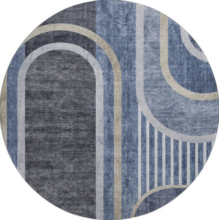 Piper Looms Mayfield Art Deco AMF532 Navy Machine Washable Area Rug Round Main Image