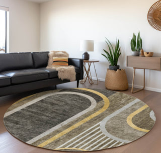 Piper Looms Mayfield Art Deco AMF532 Taupe Machine Washable Area Rug Round Lifestyle Image Feature