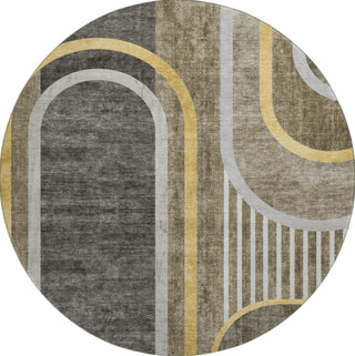 Piper Looms Mayfield Art Deco AMF532 Taupe Machine Washable Area Rug Round Main Image