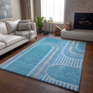 Piper Looms Mayfield Art Deco AMF532 Teal Machine Washable Area Rug Lifestyle Image Feature