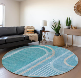 Piper Looms Mayfield Art Deco AMF532 Teal Machine Washable Area Rug Round Lifestyle Image Feature