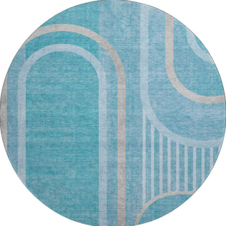 Piper Looms Mayfield Art Deco AMF532 Teal Machine Washable Area Rug Round Main Image