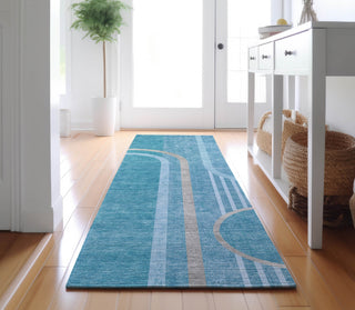 Piper Looms Mayfield Art Deco AMF532 Teal Machine Washable Area Rug Runner Lifestyle Image Feature
