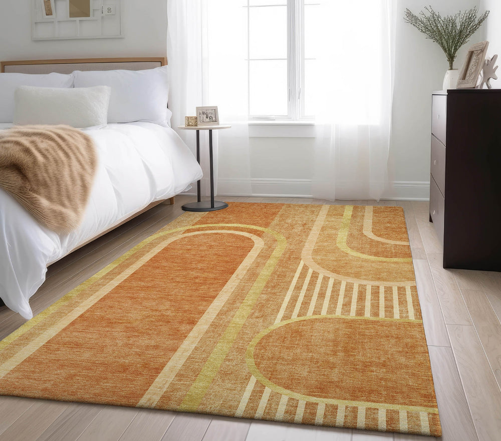 Piper Looms Mayfield Art Deco AMF532 Terracotta Machine Washable Area Rug Lifestyle Image Feature