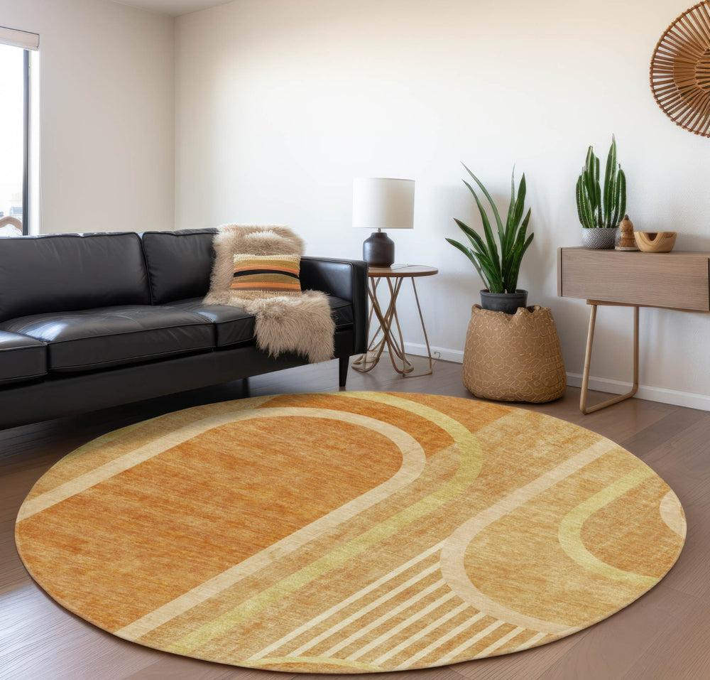 Piper Looms Mayfield Art Deco AMF532 Terracotta Machine Washable Area Rug Round Lifestyle Image Feature