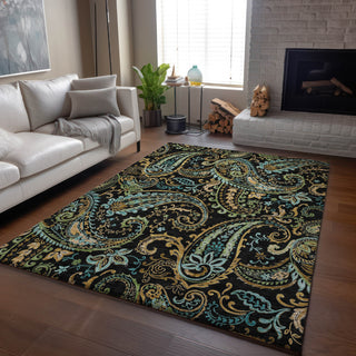 Piper Looms Mayfield Paisley AMF533 Black Machine Washable Area Rug Lifestyle Image Feature